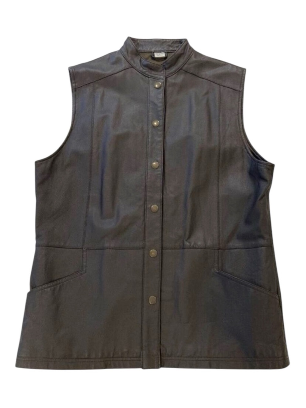 RTG Genuine Leather Vest Women 13 Dark Brown 90s Moto Snap Front Longline